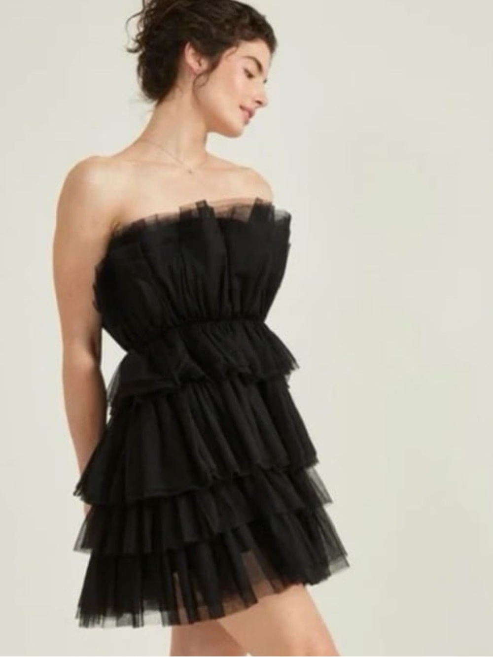 Alter’d State Strapless Tiered Tulle Mini Dress in Black